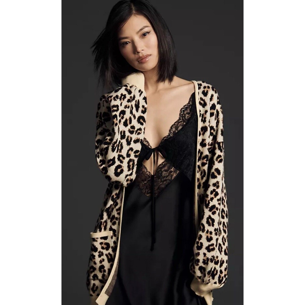 Anthropologie Porridge Duster Sweater Animal Print Preppy Cozy Casual Small NWT